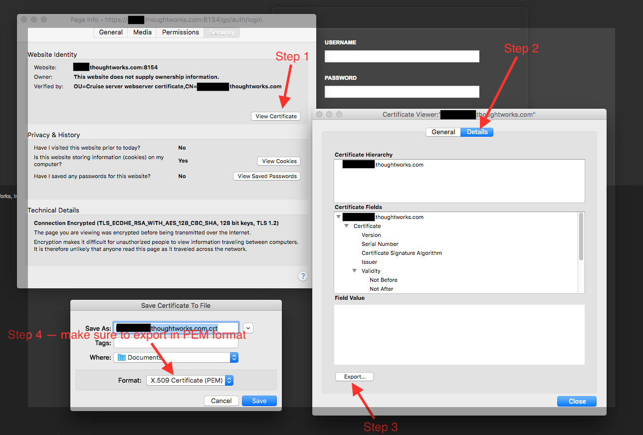 Download TLS certificate from GoCD server using Firefox