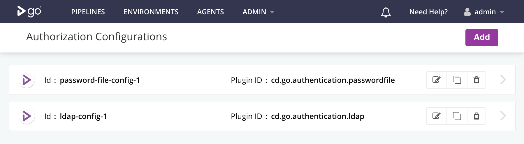 Shows two authorization configurations